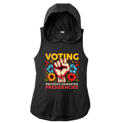 Retro Hand Fist Voting Prevents Unwanted Presidencies Flower Ladies PosiCharge Tri-Blend Wicking Draft Hoodie Tank