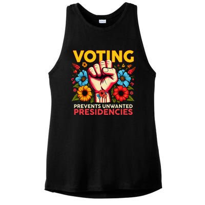 Retro Hand Fist Voting Prevents Unwanted Presidencies Flower Ladies PosiCharge Tri-Blend Wicking Tank