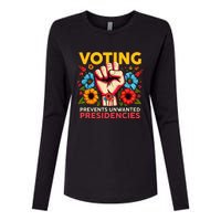 Retro Hand Fist Voting Prevents Unwanted Presidencies Flower Womens Cotton Relaxed Long Sleeve T-Shirt