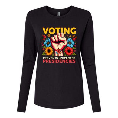 Retro Hand Fist Voting Prevents Unwanted Presidencies Flower Womens Cotton Relaxed Long Sleeve T-Shirt