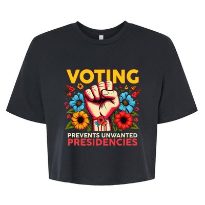 Retro Hand Fist Voting Prevents Unwanted Presidencies Flower Bella+Canvas Jersey Crop Tee