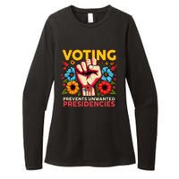 Retro Hand Fist Voting Prevents Unwanted Presidencies Flower Womens CVC Long Sleeve Shirt