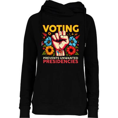 Retro Hand Fist Voting Prevents Unwanted Presidencies Flower Womens Funnel Neck Pullover Hood