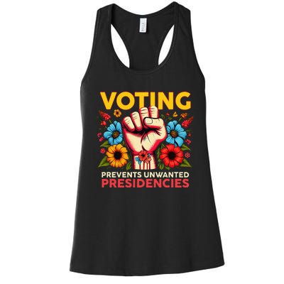 Retro Hand Fist Voting Prevents Unwanted Presidencies Flower Women's Racerback Tank