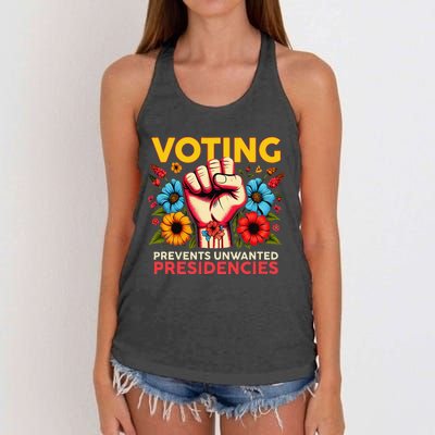 Retro Hand Fist Voting Prevents Unwanted Presidencies Flower Women's Knotted Racerback Tank