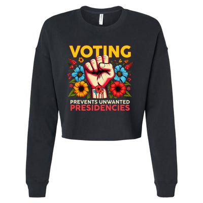 Retro Hand Fist Voting Prevents Unwanted Presidencies Flower Cropped Pullover Crew