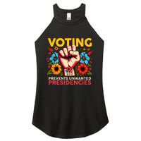 Retro Hand Fist Voting Prevents Unwanted Presidencies Flower Women's Perfect Tri Rocker Tank