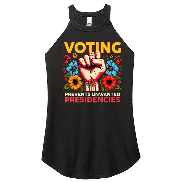 Retro Hand Fist Voting Prevents Unwanted Presidencies Flower Women's Perfect Tri Rocker Tank