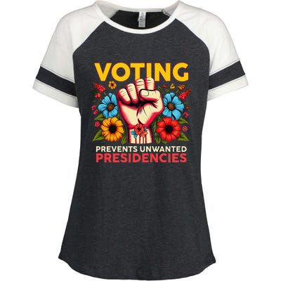 Retro Hand Fist Voting Prevents Unwanted Presidencies Flower Enza Ladies Jersey Colorblock Tee