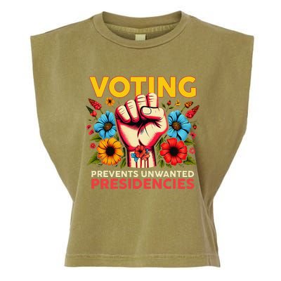 Retro Hand Fist Voting Prevents Unwanted Presidencies Flower Garment-Dyed Women's Muscle Tee