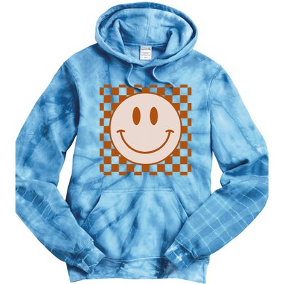 Retro Happy Face Checkered Pattern Smile Face Trendy Tie Dye Hoodie