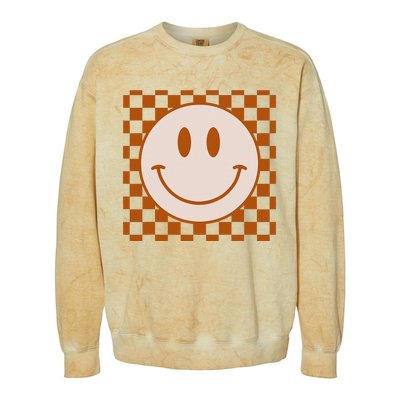 Retro Happy Face Checkered Pattern Smile Face Trendy Colorblast Crewneck Sweatshirt