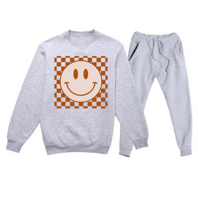 Retro Happy Face Checkered Pattern Smile Face Trendy Premium Crewneck Sweatsuit Set