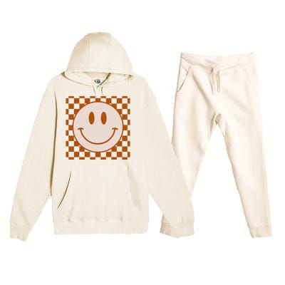 Retro Happy Face Checkered Pattern Smile Face Trendy Premium Hooded Sweatsuit Set