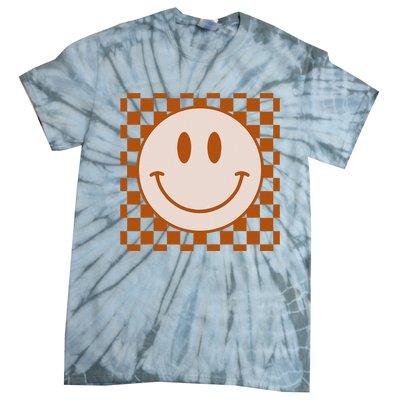 Retro Happy Face Checkered Pattern Smile Face Trendy Tie-Dye T-Shirt