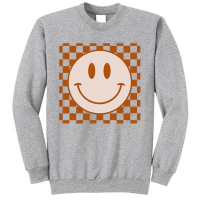 Retro Happy Face Checkered Pattern Smile Face Trendy Tall Sweatshirt