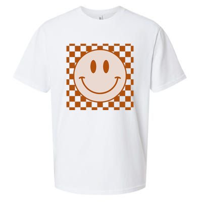 Retro Happy Face Checkered Pattern Smile Face Trendy Sueded Cloud Jersey T-Shirt