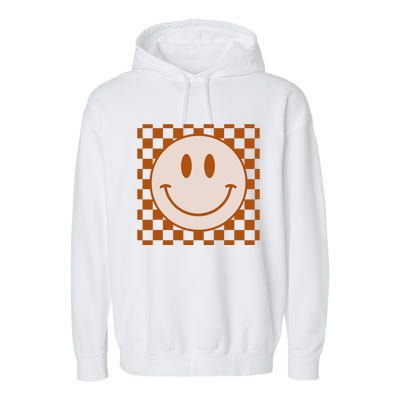 Retro Happy Face Checkered Pattern Smile Face Trendy Garment-Dyed Fleece Hoodie