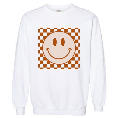 Retro Happy Face Checkered Pattern Smile Face Trendy Garment-Dyed Sweatshirt