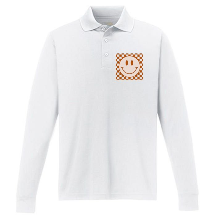 Retro Happy Face Checkered Pattern Smile Face Trendy Performance Long Sleeve Polo