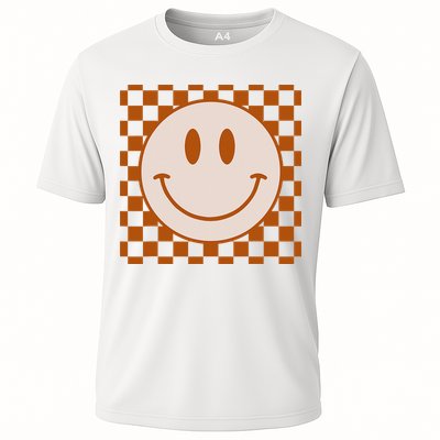 Retro Happy Face Checkered Pattern Smile Face Trendy Cooling Performance Crew T-Shirt