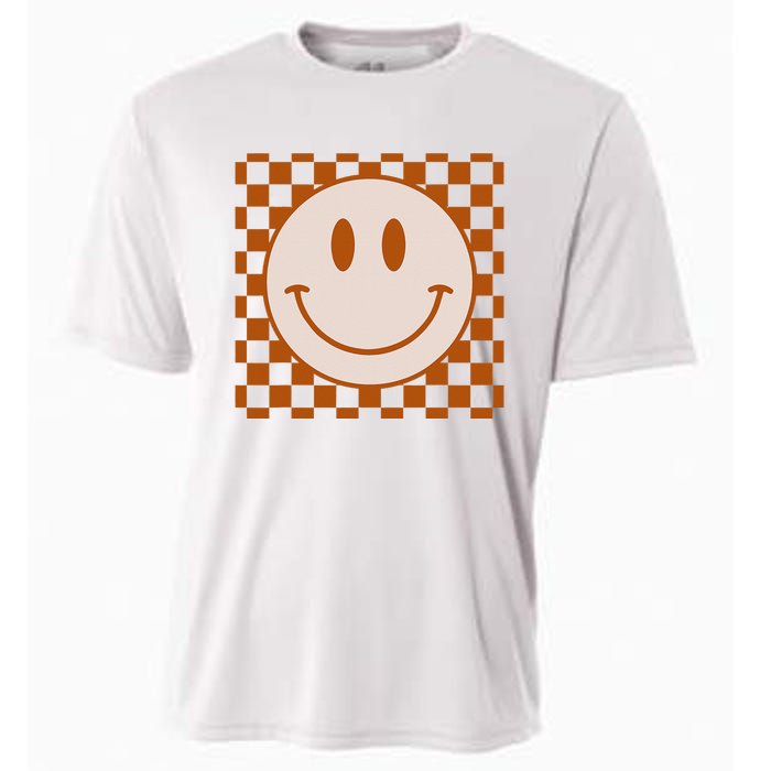 Retro Happy Face Checkered Pattern Smile Face Trendy Cooling Performance Crew T-Shirt