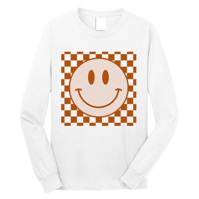 Retro Happy Face Checkered Pattern Smile Face Trendy Long Sleeve Shirt