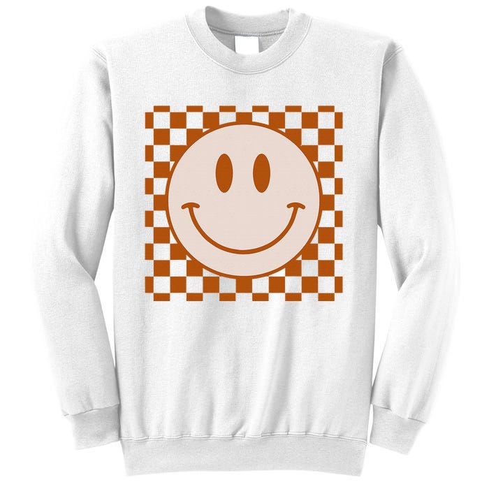 Retro Happy Face Checkered Pattern Smile Face Trendy Sweatshirt