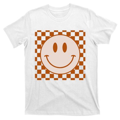 Retro Happy Face Checkered Pattern Smile Face Trendy T-Shirt