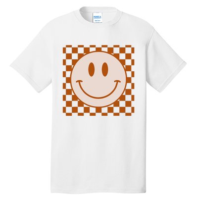 Retro Happy Face Checkered Pattern Smile Face Trendy Tall T-Shirt