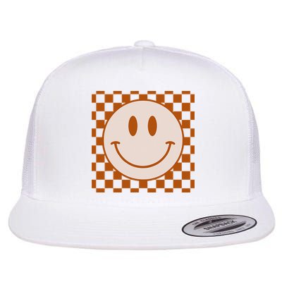 Retro Happy Face Checkered Pattern Smile Face Trendy Flat Bill Trucker Hat