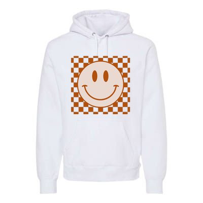 Retro Happy Face Checkered Pattern Smile Face Trendy Premium Hoodie