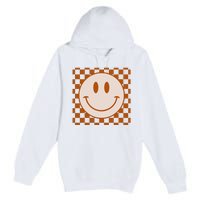 Retro Happy Face Checkered Pattern Smile Face Trendy Premium Pullover Hoodie