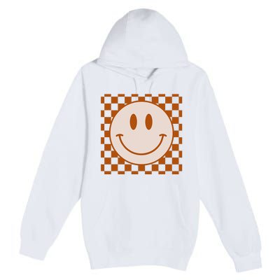 Retro Happy Face Checkered Pattern Smile Face Trendy Premium Pullover Hoodie