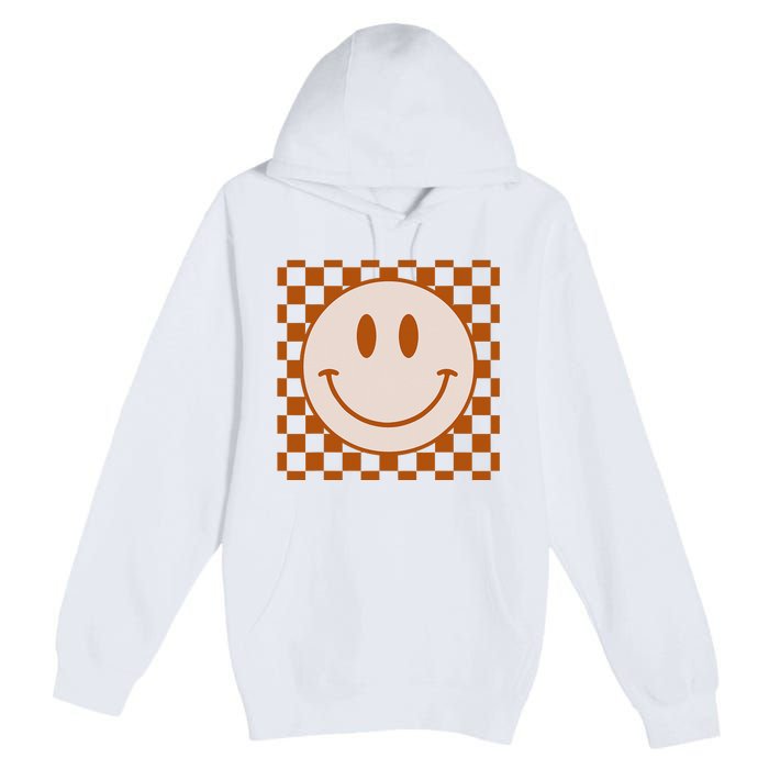 Retro Happy Face Checkered Pattern Smile Face Trendy Premium Pullover Hoodie