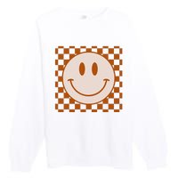 Retro Happy Face Checkered Pattern Smile Face Trendy Premium Crewneck Sweatshirt