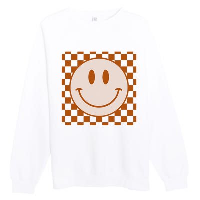 Retro Happy Face Checkered Pattern Smile Face Trendy Premium Crewneck Sweatshirt