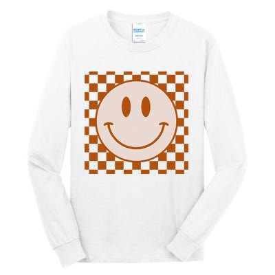 Retro Happy Face Checkered Pattern Smile Face Trendy Tall Long Sleeve T-Shirt