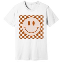 Retro Happy Face Checkered Pattern Smile Face Trendy Premium T-Shirt