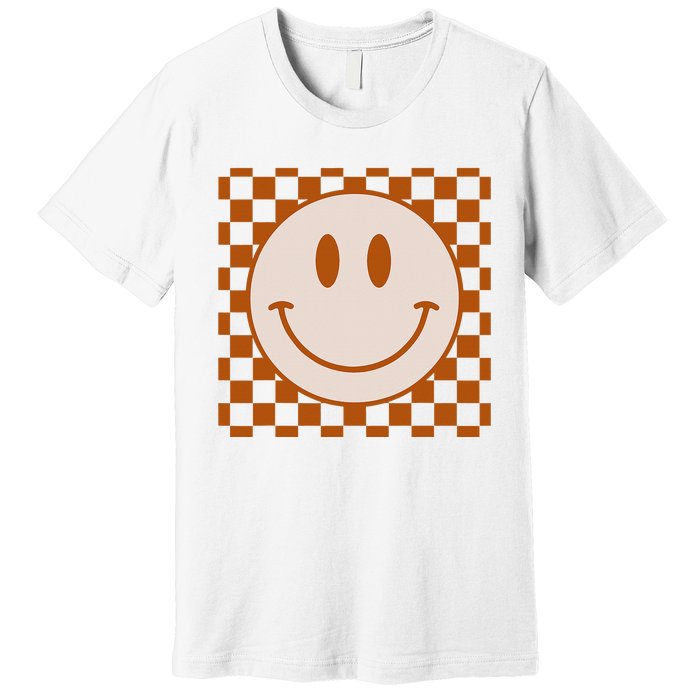 Retro Happy Face Checkered Pattern Smile Face Trendy Premium T-Shirt