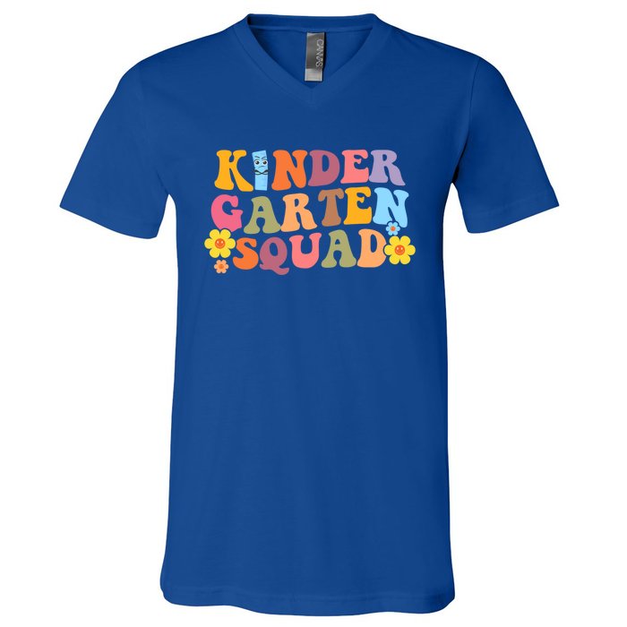 Retro Hippie Groovy Kindergarten Squad Funny Gift V-Neck T-Shirt