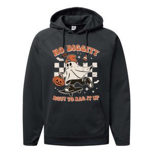 Retro Halloween Ghost No Diggity Bout To Bag It Up Performance Fleece Hoodie