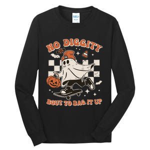 Retro Halloween Ghost No Diggity Bout To Bag It Up Tall Long Sleeve T-Shirt