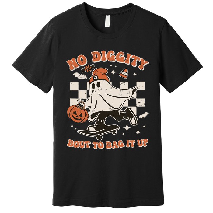 Retro Halloween Ghost No Diggity Bout To Bag It Up Premium T-Shirt