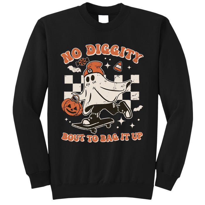 Retro Halloween Ghost No Diggity Bout To Bag It Up Tall Sweatshirt