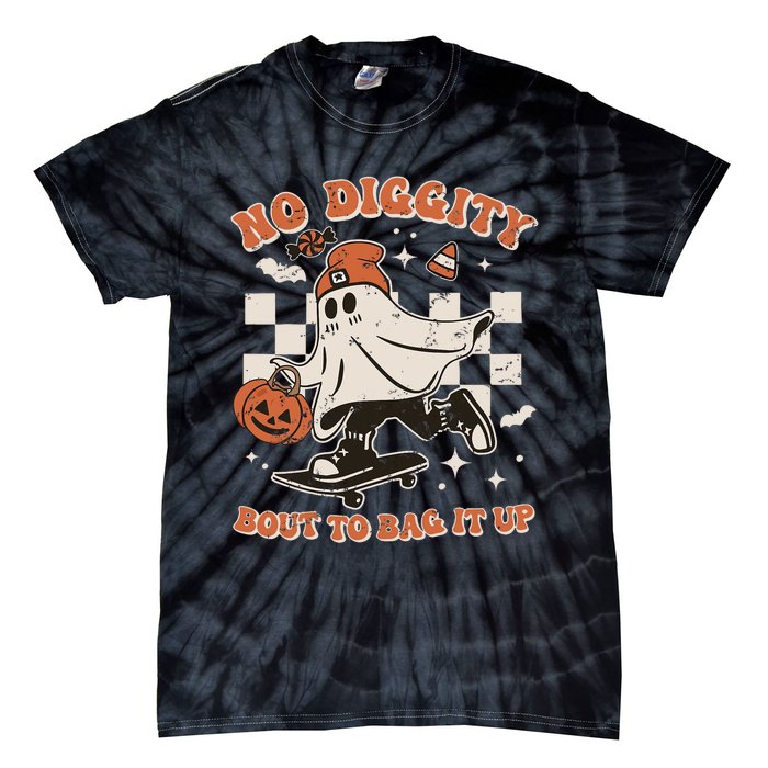 Retro Halloween Ghost No Diggity Bout To Bag It Up Tie-Dye T-Shirt