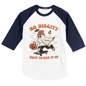 Retro Halloween Ghost No Diggity Bout To Bag It Up Baseball Sleeve Shirt