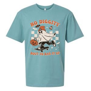 Retro Halloween Ghost No Diggity Bout To Bag It Up Sueded Cloud Jersey T-Shirt