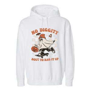 Retro Halloween Ghost No Diggity Bout To Bag It Up Garment-Dyed Fleece Hoodie