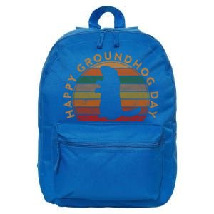 Retro Happy Groundhog Day Sunset Gift Ground Hog Silhouette Great Gift 16 in Basic Backpack